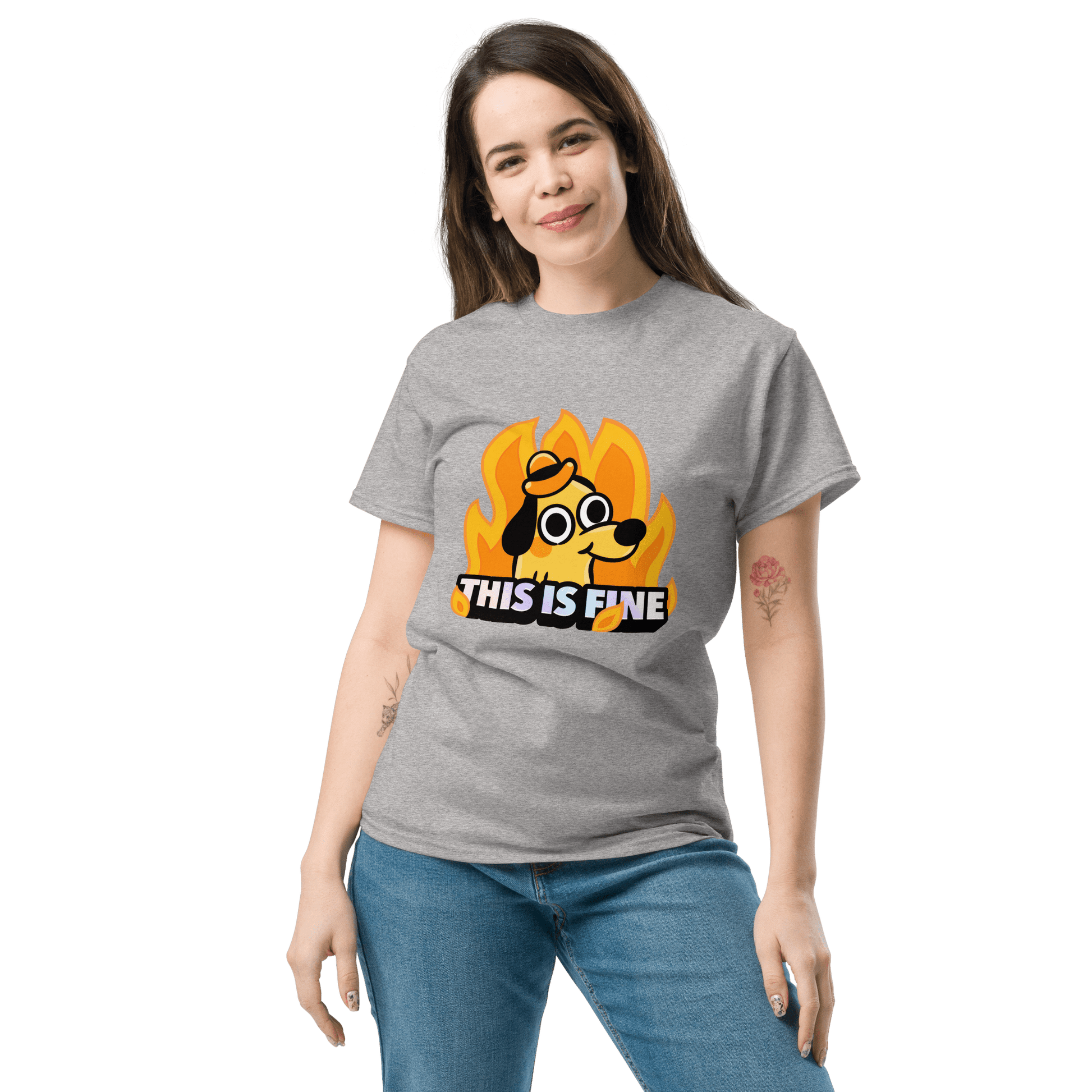This Is Fine Classic T-Shirt Meme - Sport Grey | Shirtposting