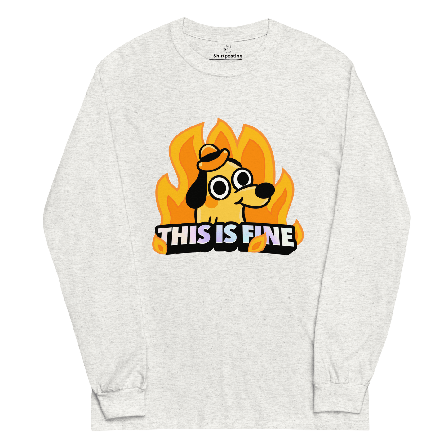 This Is Fine Long Sleeve T-Shirt Meme - Ash | Shirtposting