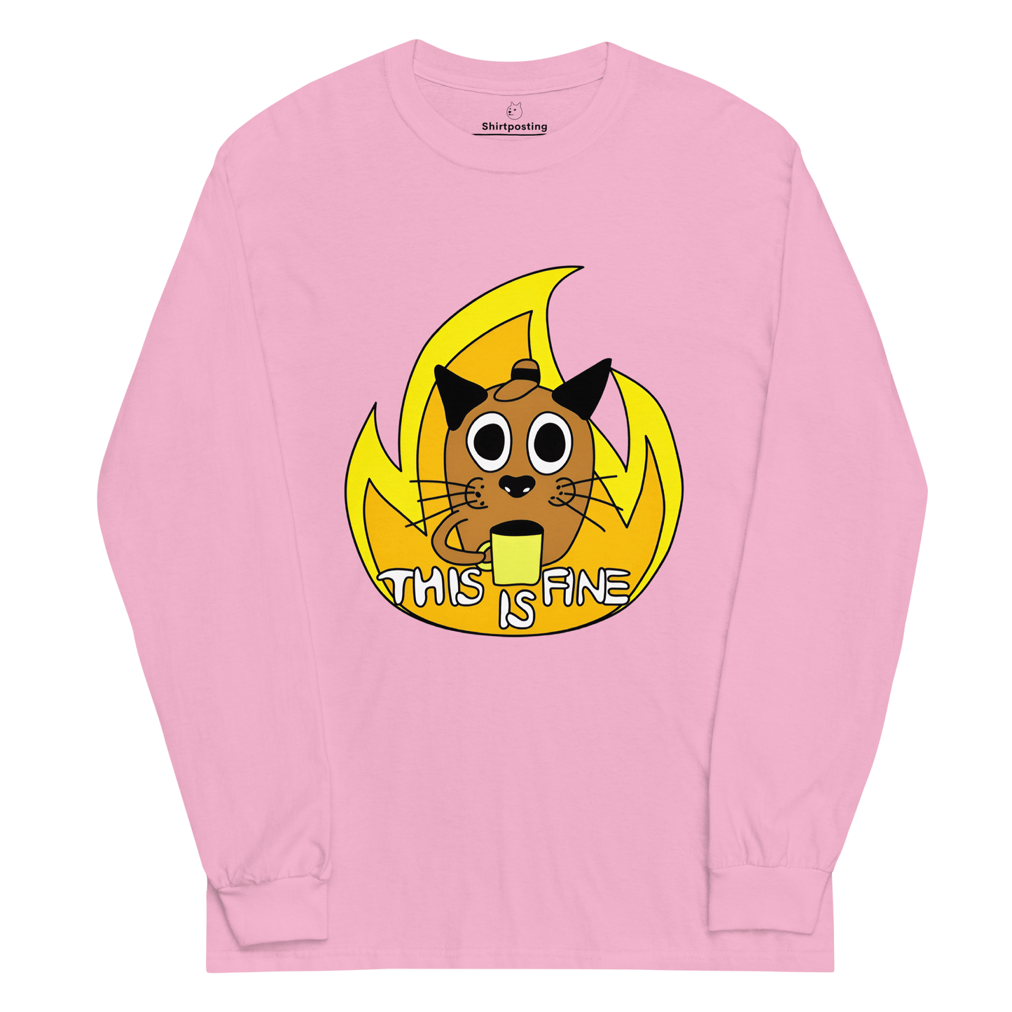 This Is Fine Long Sleeve T-Shirt Meme - Light Pink | Shirtposting
