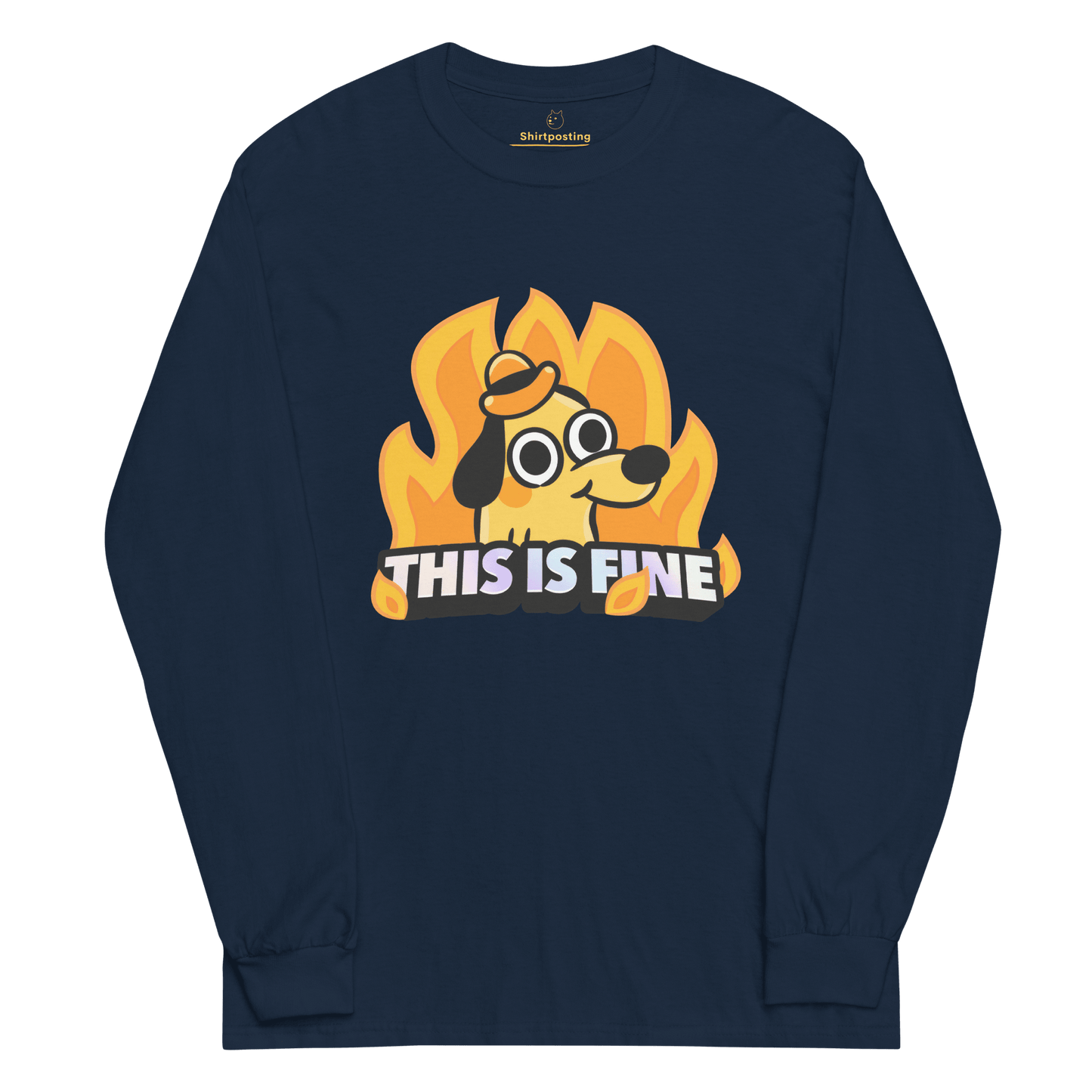 This Is Fine Long Sleeve T-Shirt Meme - Navy | Shirtposting