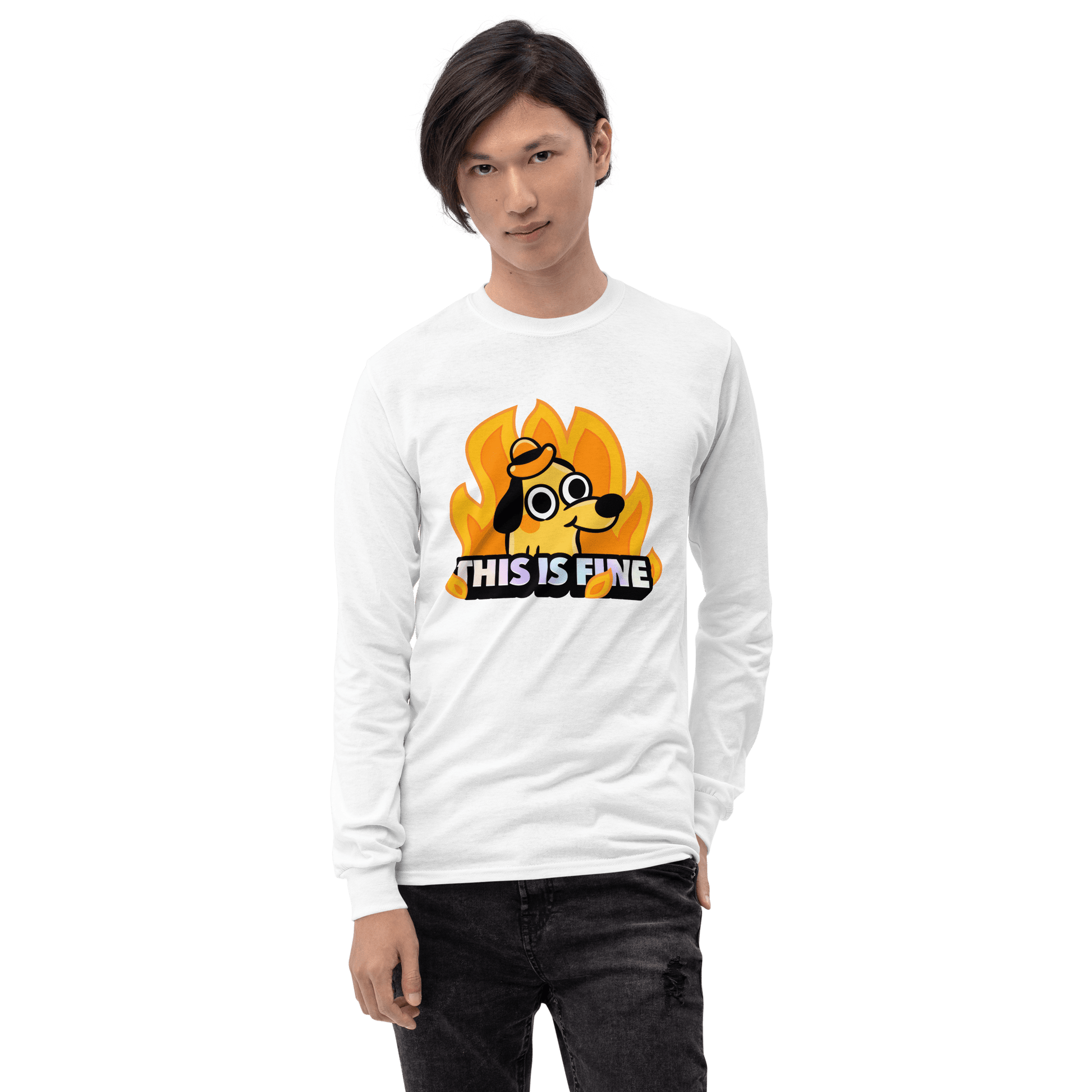 This Is Fine Long Sleeve T-Shirt Meme - Sport Grey | Shirtposting