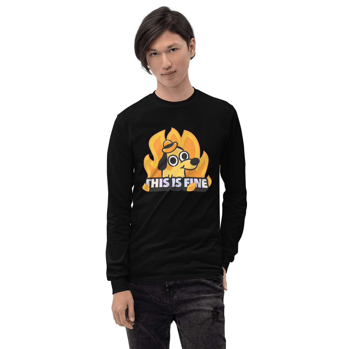 This Is Fine Long Sleeve T-Shirt Meme - Sport Grey | Shirtposting
