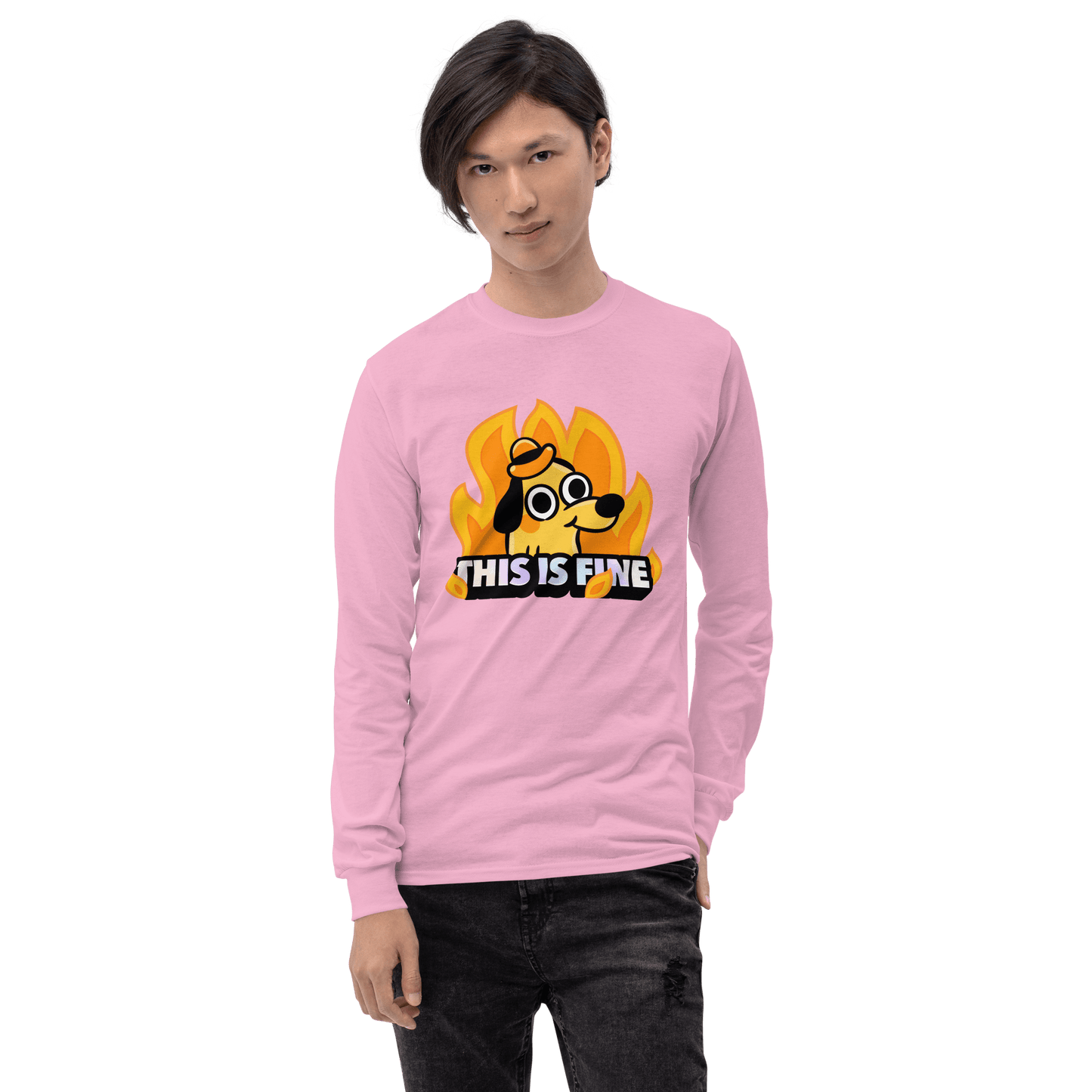 This Is Fine Long Sleeve T-Shirt Meme - Sport Grey | Shirtposting