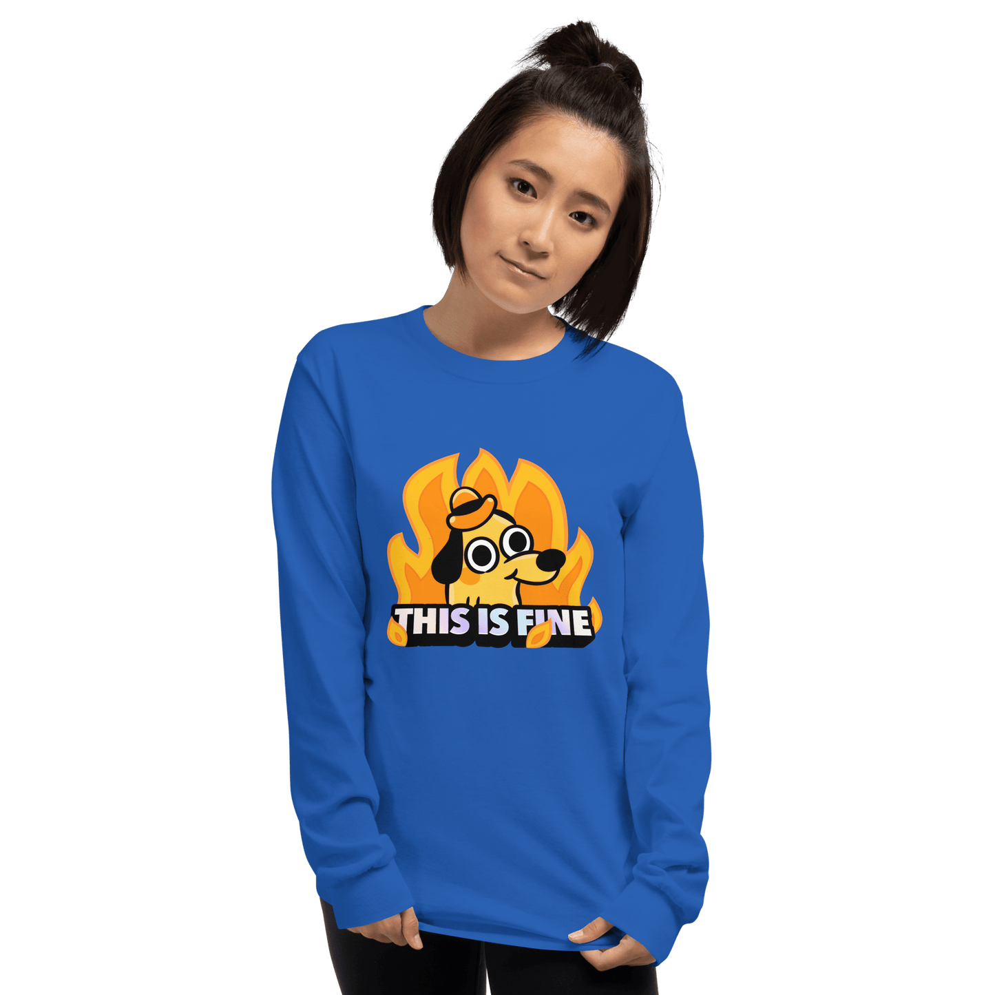 This Is Fine Long Sleeve T-Shirt Meme - Sport Grey | Shirtposting
