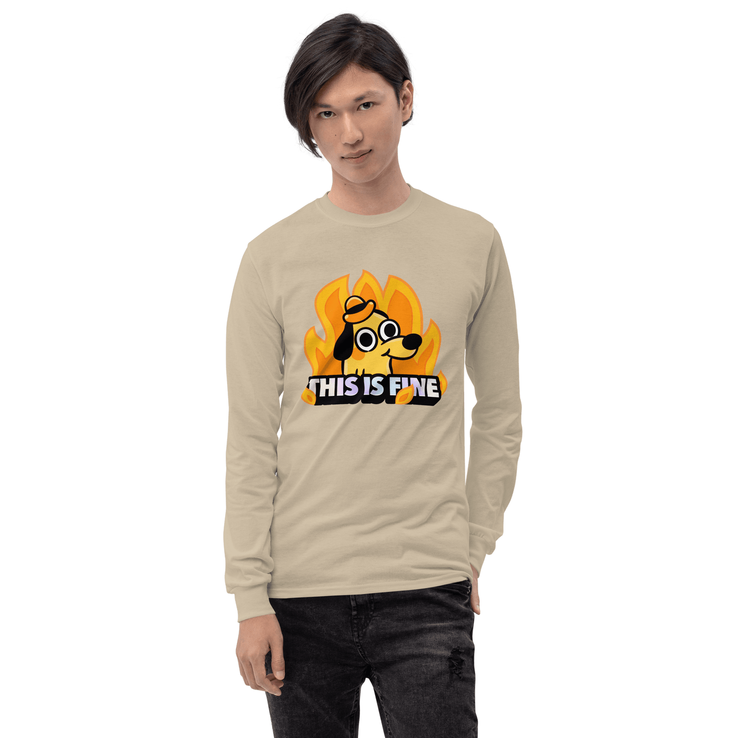 This Is Fine Long Sleeve T-Shirt Meme - Sport Grey | Shirtposting