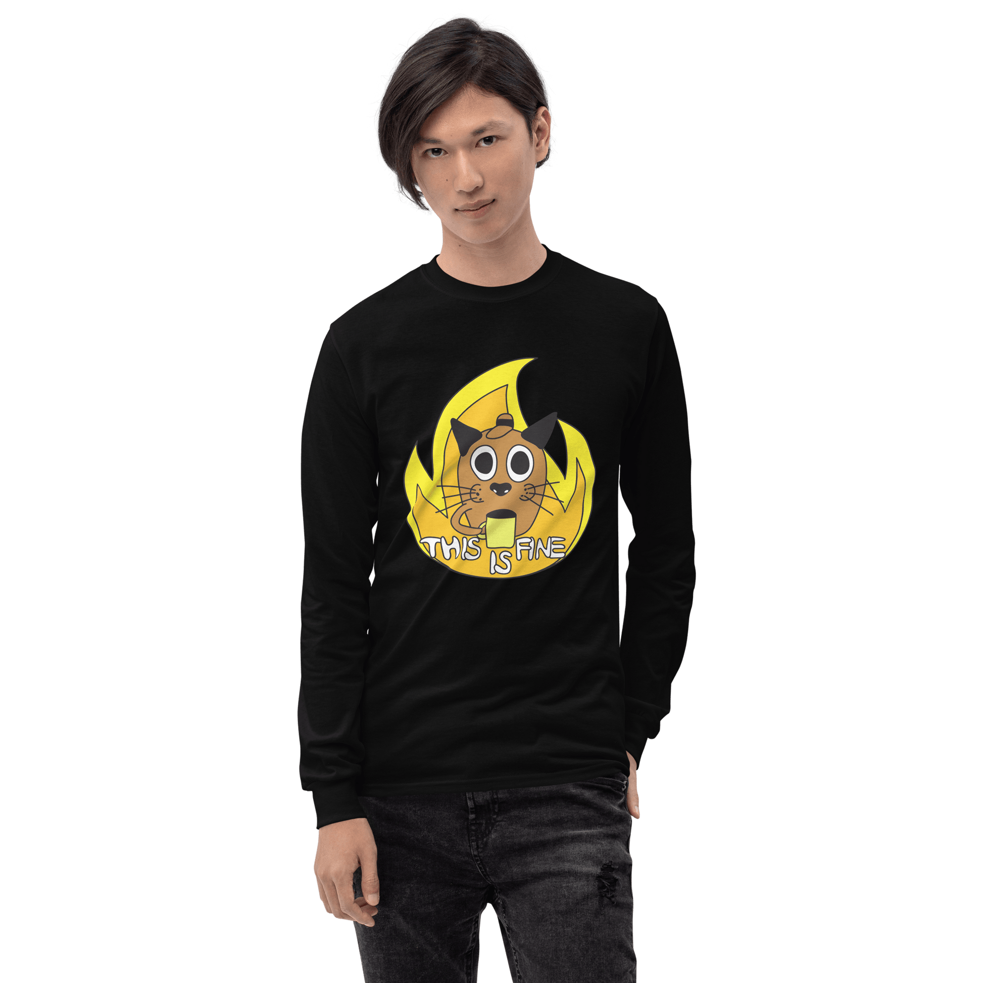 This Is Fine Long Sleeve T-Shirt Meme - Sport Grey | Shirtposting