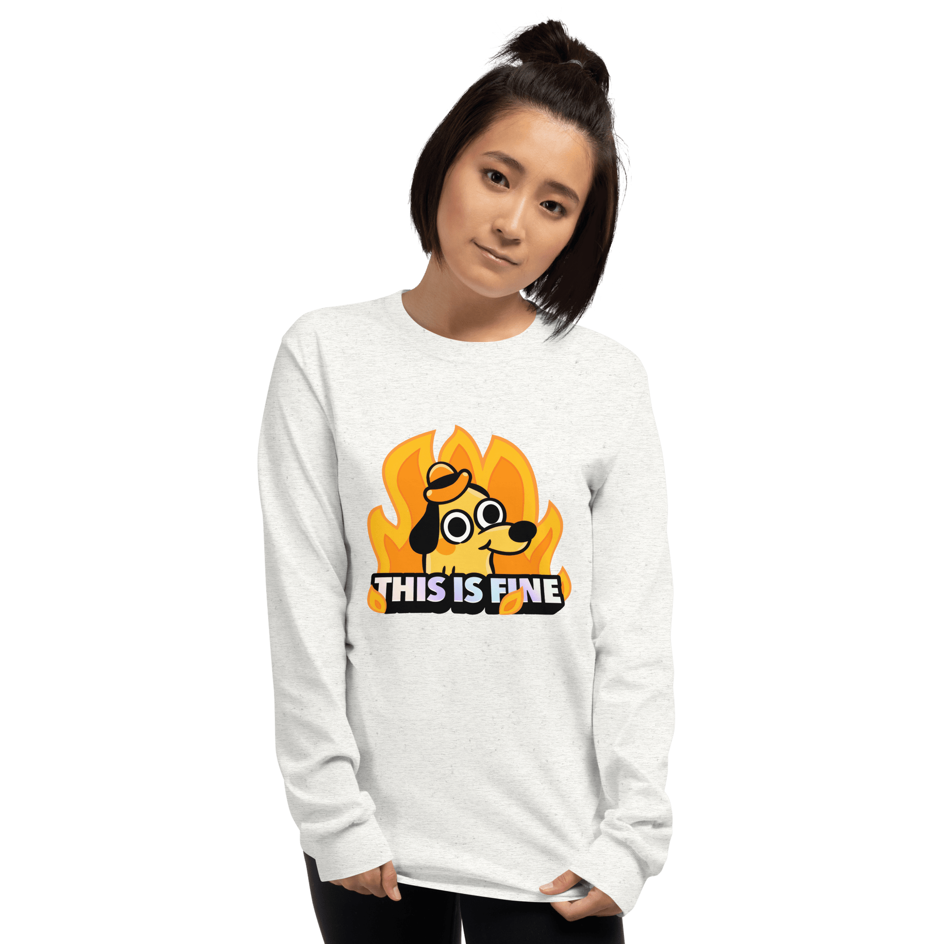 This Is Fine Long Sleeve T-Shirt Meme - Sport Grey | Shirtposting