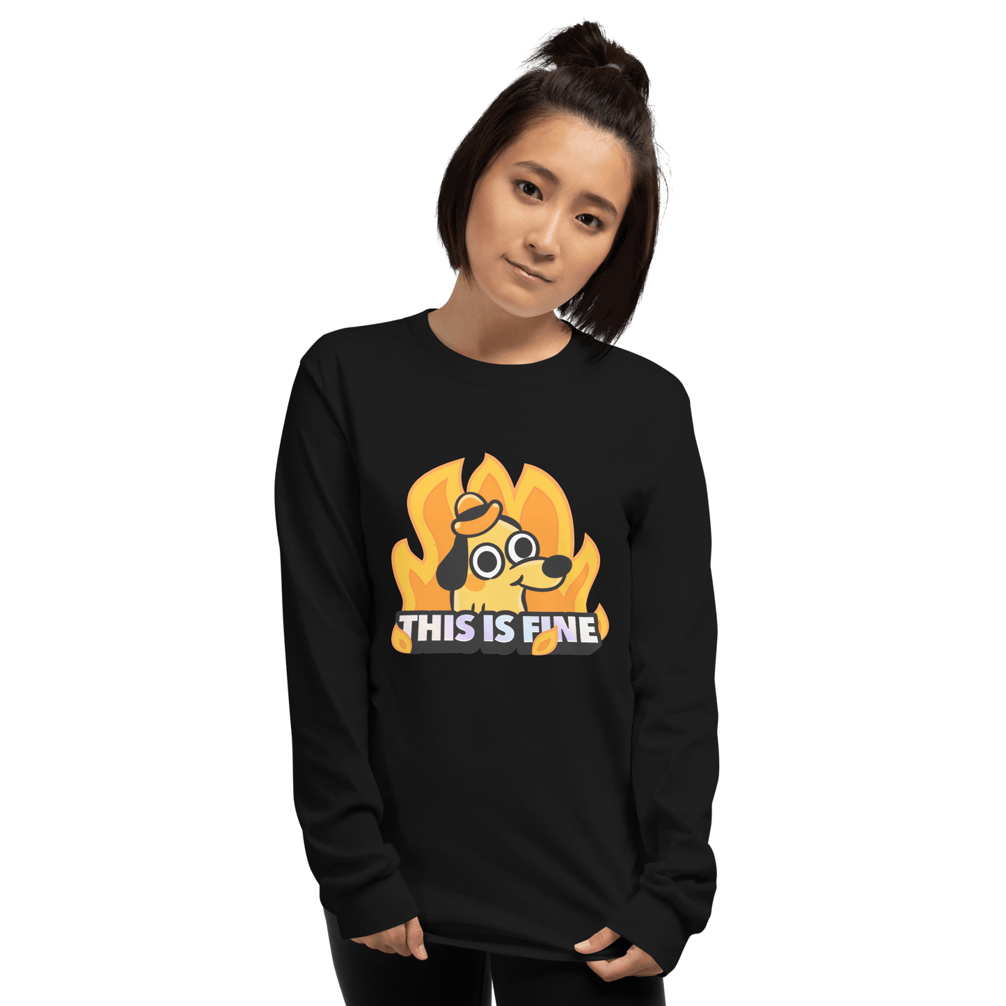 This Is Fine Long Sleeve T-Shirt Meme - Sport Grey | Shirtposting
