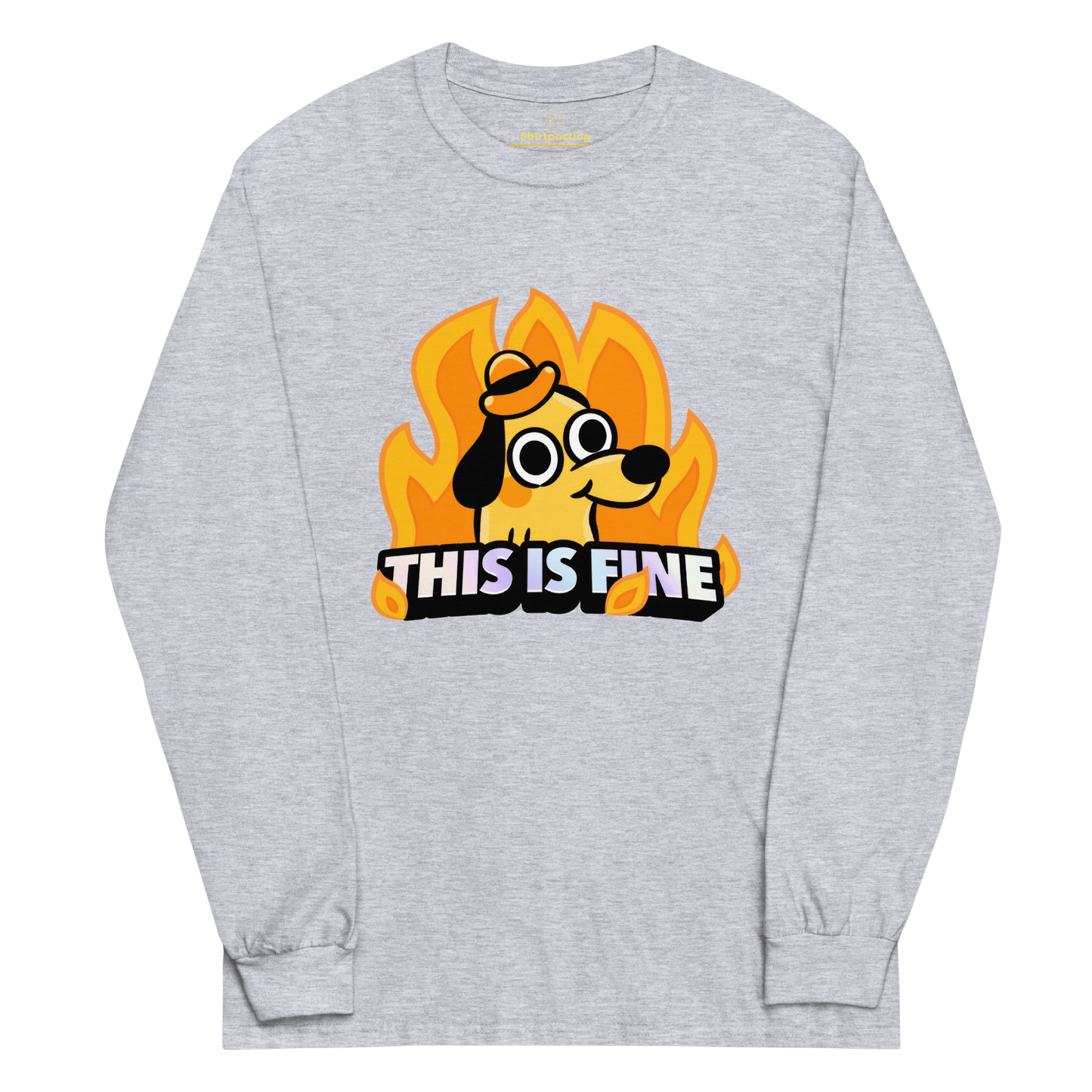 This Is Fine Long Sleeve T-Shirt Meme - Sport Grey | Shirtposting