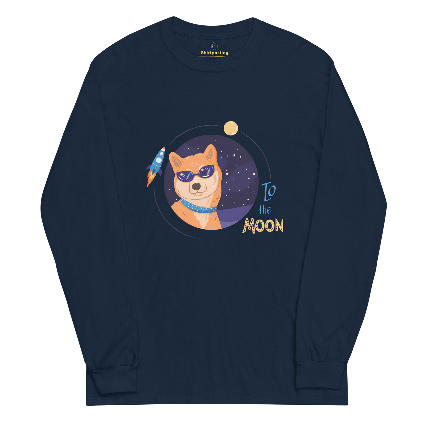 To The Moon Long Sleeve T-Shirt Meme - Navy | Shirtposting