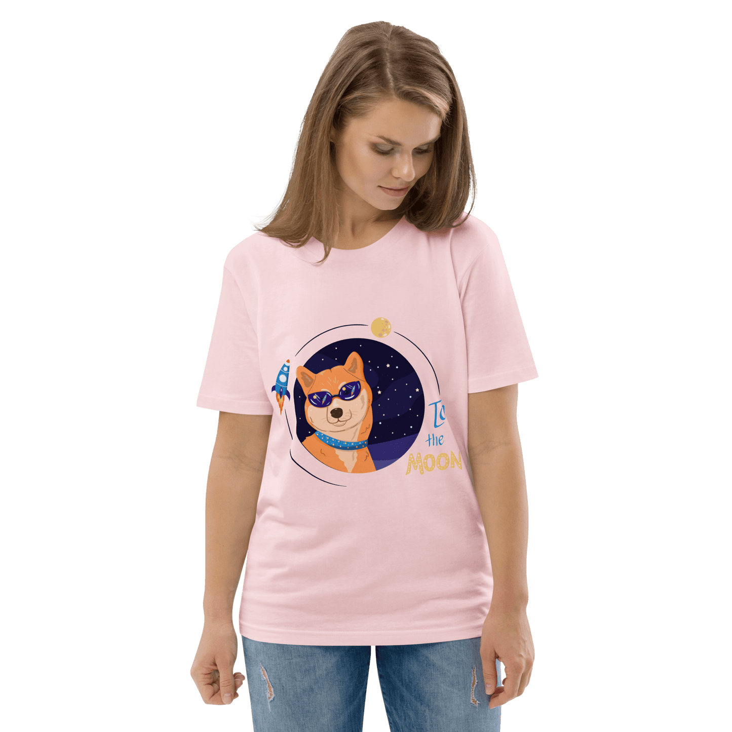 To The Moon Premium Organic T-Shirt Meme - Cotton Pink | Shirtposting