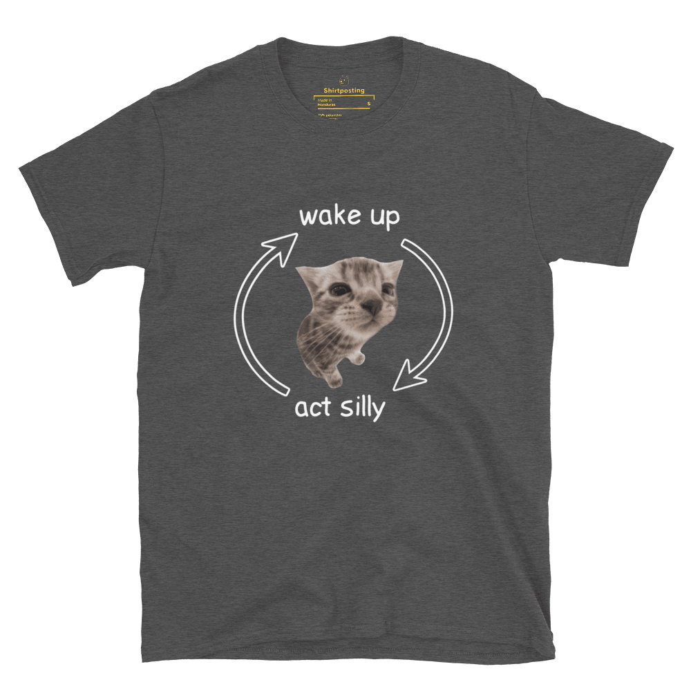 Wake Up - Act Silly Classic T-Shirt Meme - Dark Heather Grey | Shirtposting