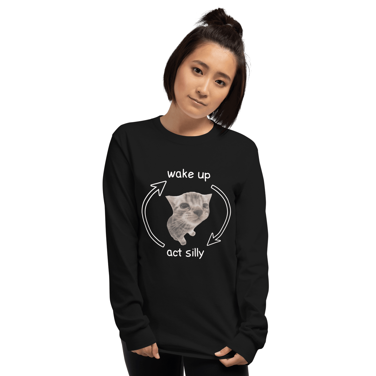 Wake Up - Act Silly Long Sleeve T-Shirt Meme - Sport Grey | Shirtposting