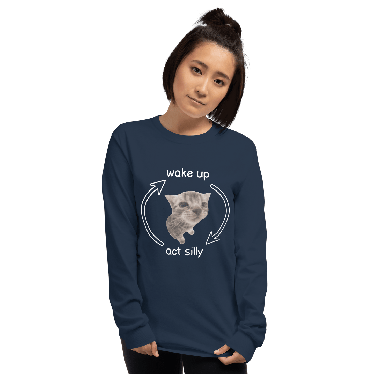 Wake Up - Act Silly Long Sleeve T-Shirt Meme - Sport Grey | Shirtposting