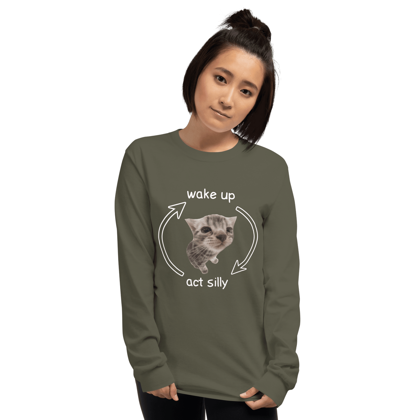 Wake Up - Act Silly Long Sleeve T-Shirt Meme - Sport Grey | Shirtposting