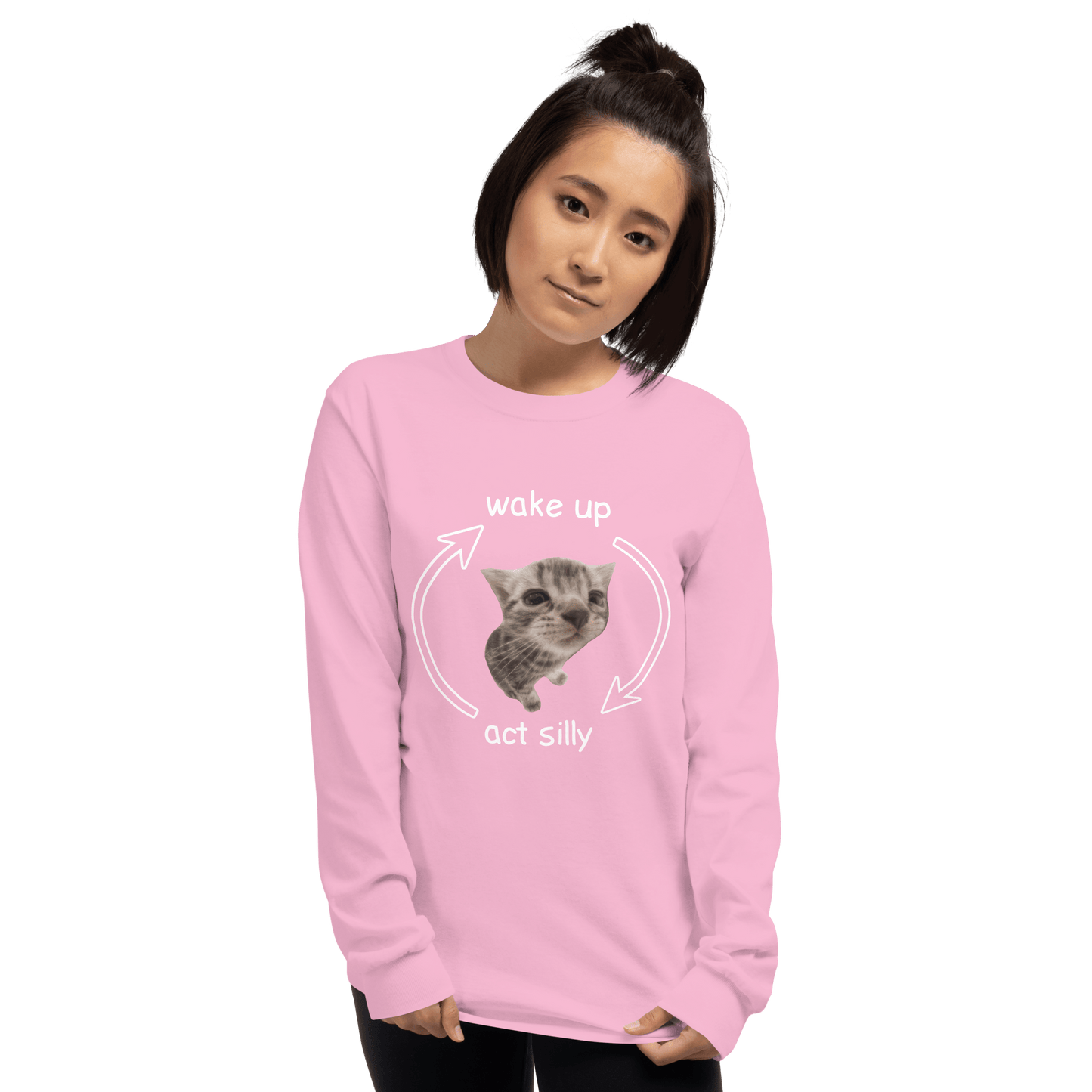 Wake Up - Act Silly Long Sleeve T-Shirt Meme - Sport Grey | Shirtposting