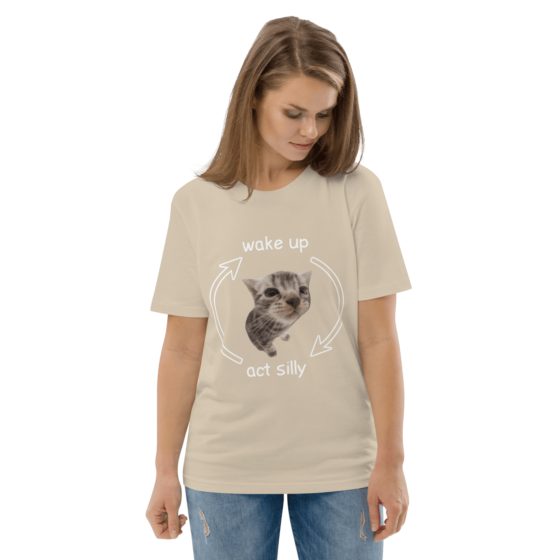 Wake Up - Act Silly Premium Organic T-Shirt Meme - Cotton Pink | Shirtposting
