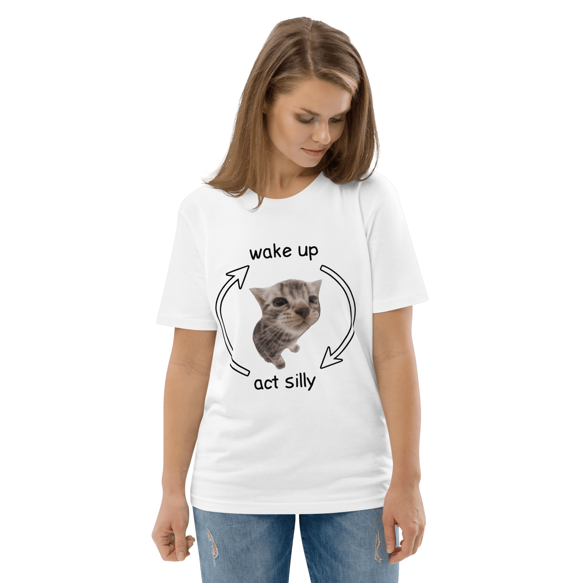 Wake Up - Act Silly Premium Organic T-Shirt Meme - Cotton Pink | Shirtposting