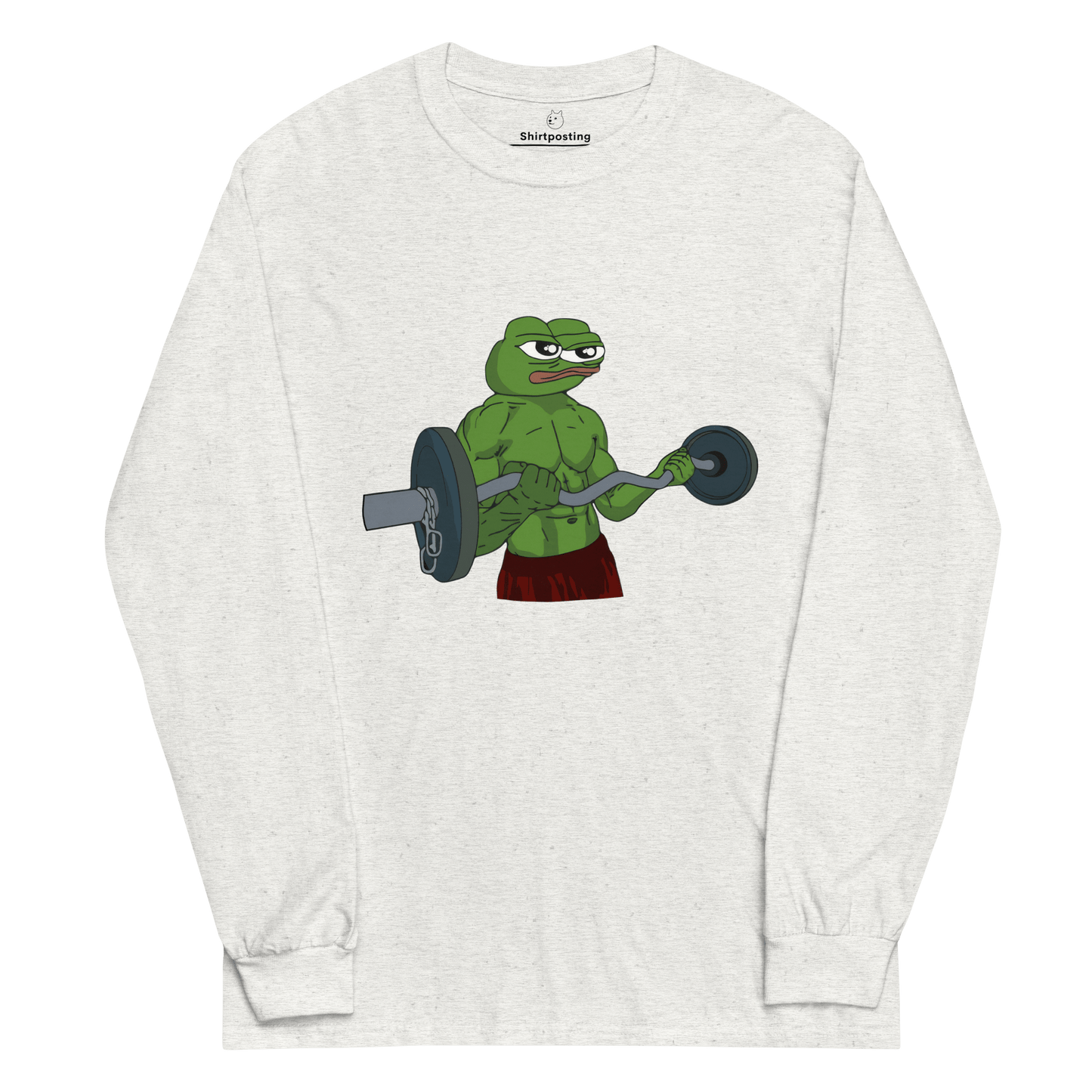 Working Out Pepe Long Sleeve T-Shirt Meme - Ash | Shirtposting