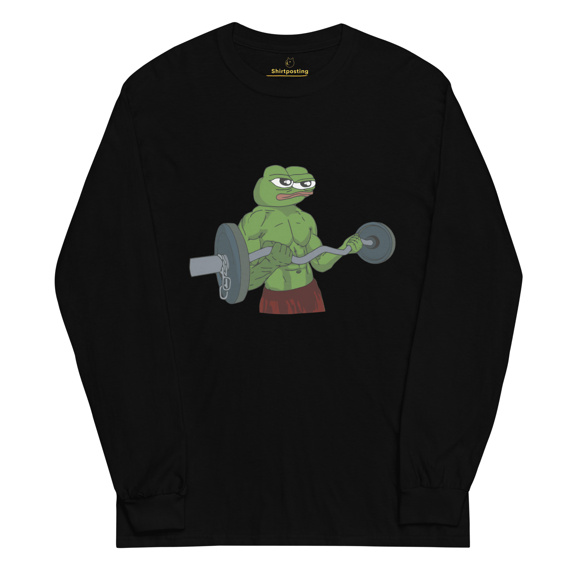 Working Out Pepe Long Sleeve T-Shirt Meme - Black | Shirtposting