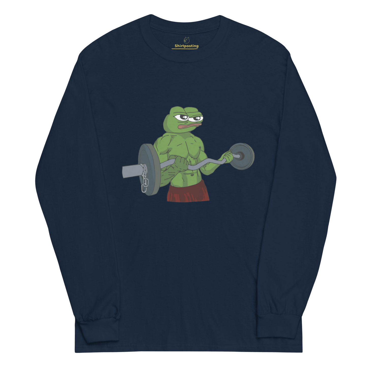 Working Out Pepe Long Sleeve T-Shirt Meme - Navy | Shirtposting