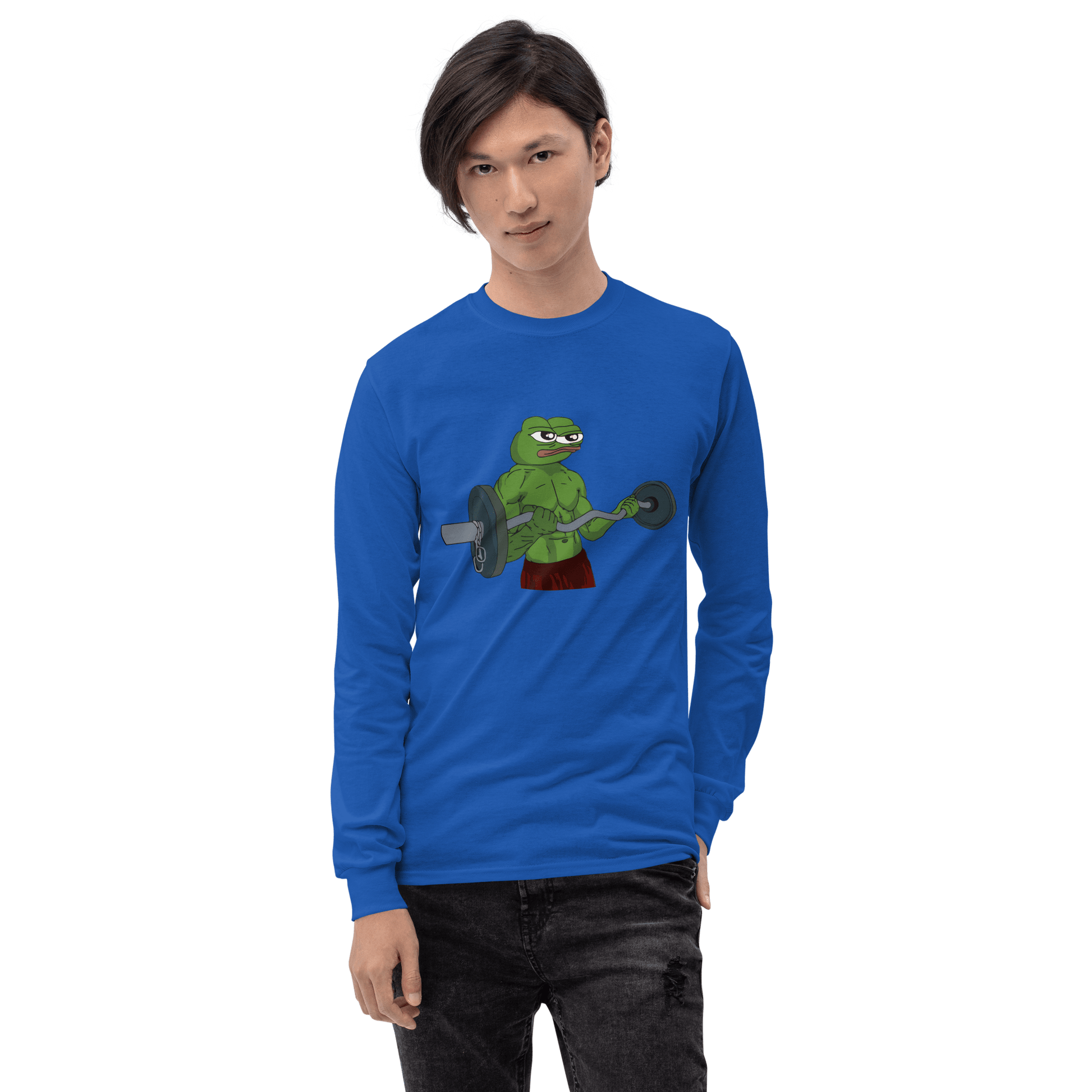 Working Out Pepe Long Sleeve T-Shirt Meme - Sand | Shirtposting