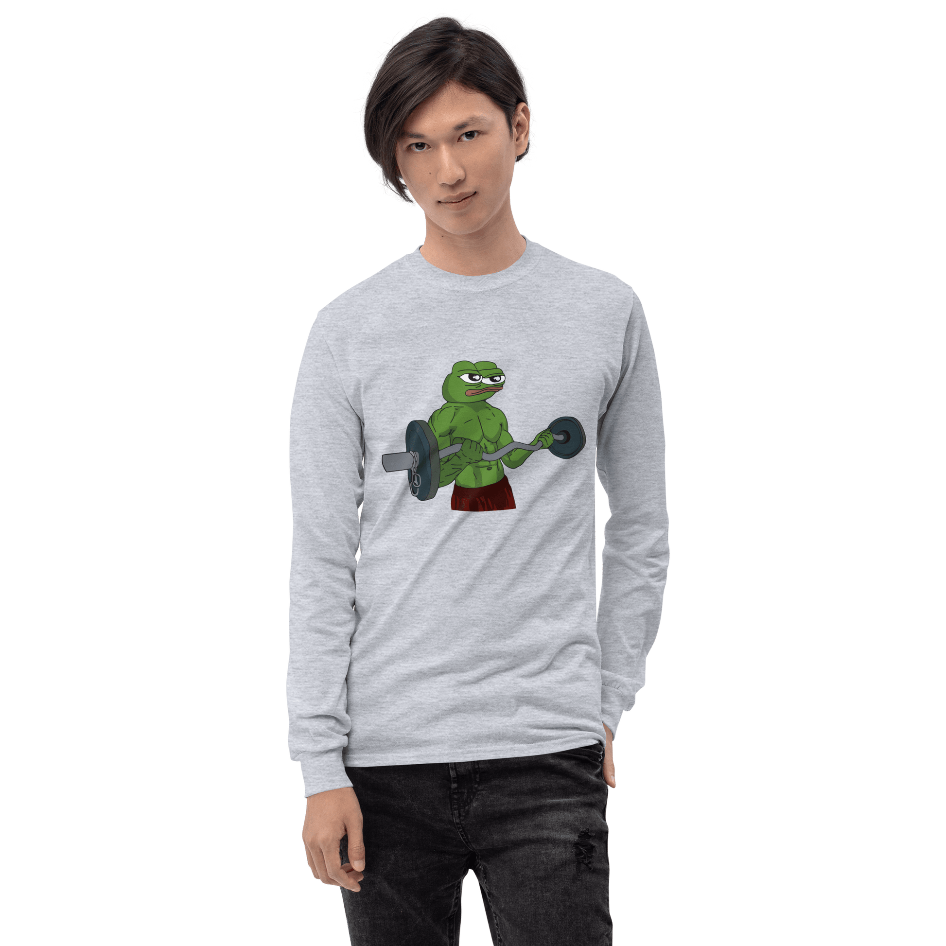 Working Out Pepe Long Sleeve T-Shirt Meme - Sand | Shirtposting