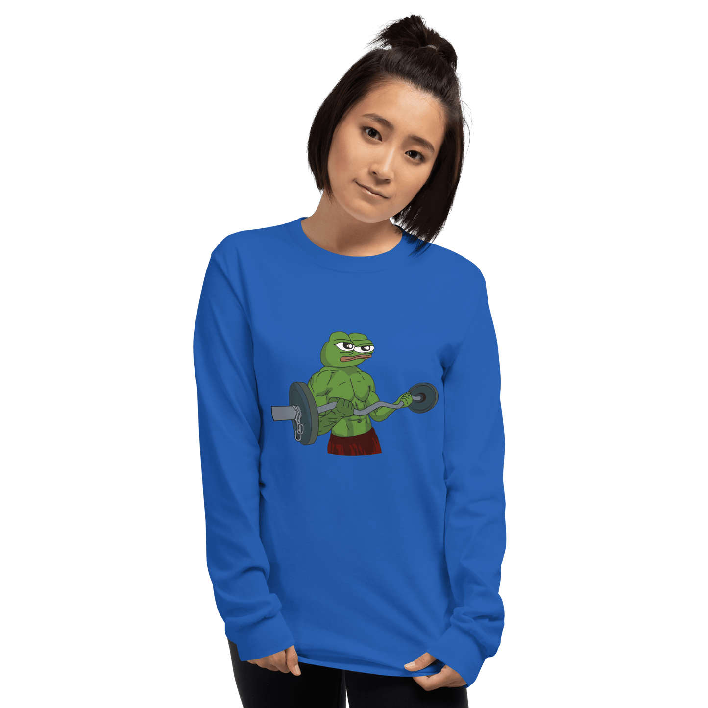 Working Out Pepe Long Sleeve T-Shirt Meme - Sand | Shirtposting