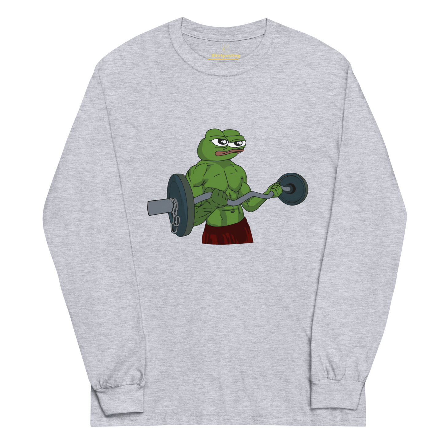 Working Out Pepe Long Sleeve T-Shirt Meme - Sport Grey | Shirtposting
