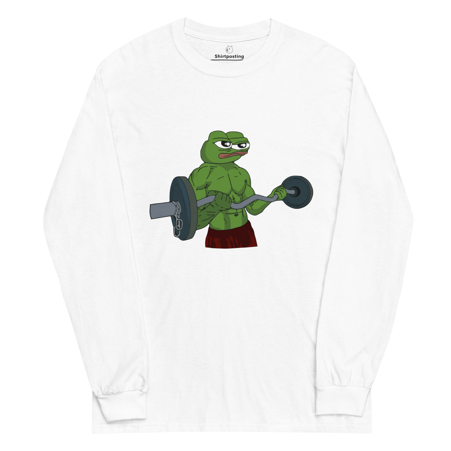 Working Out Pepe Long Sleeve T-Shirt Meme - White | Shirtposting