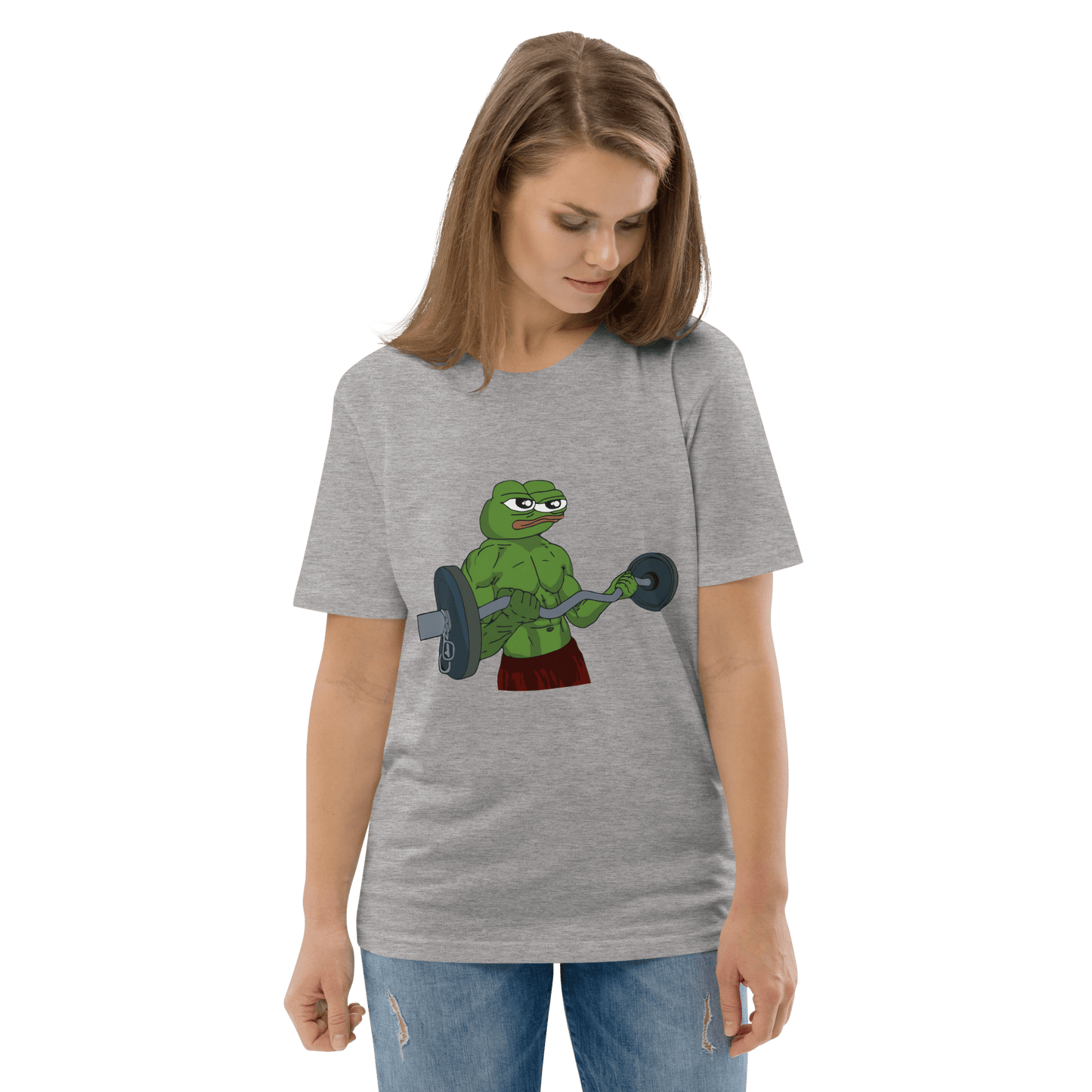 Working Out Pepe Premium Organic T-Shirt Meme - Dark Heather Grey | Shirtposting
