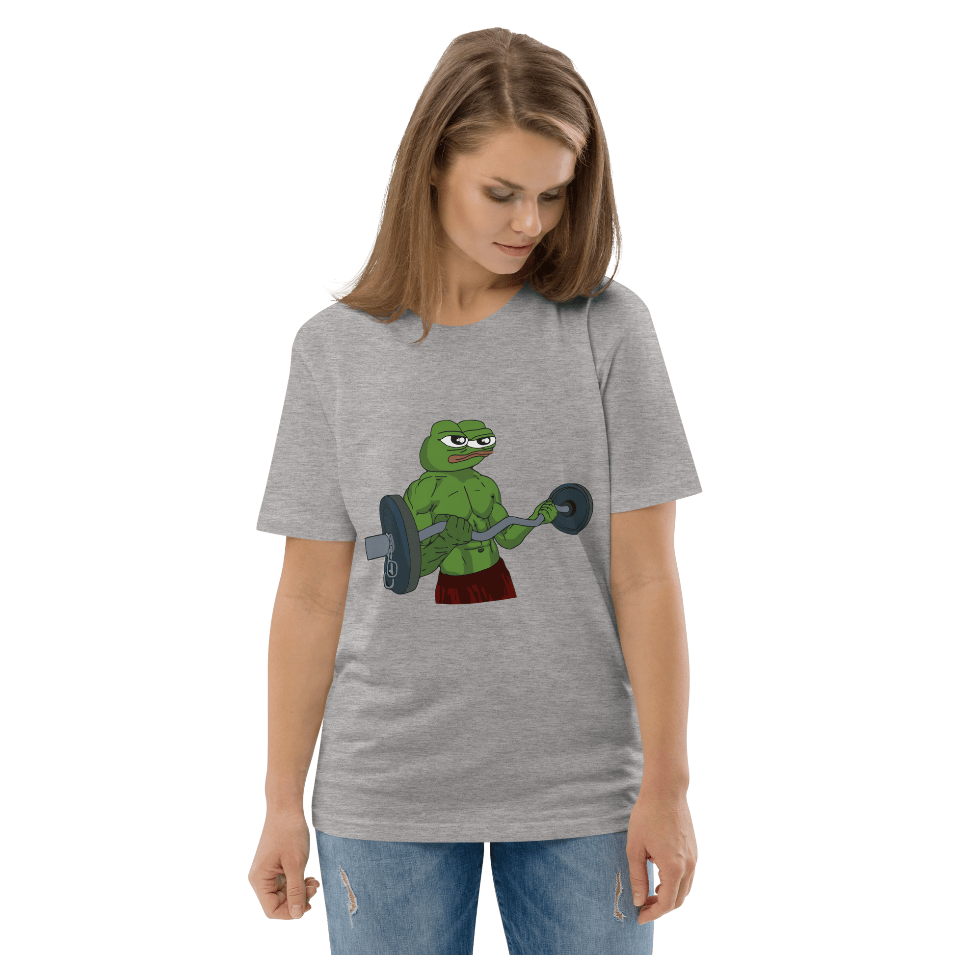 Working Out Pepe Premium Organic T-Shirt Meme - Dark Heather Grey | Shirtposting