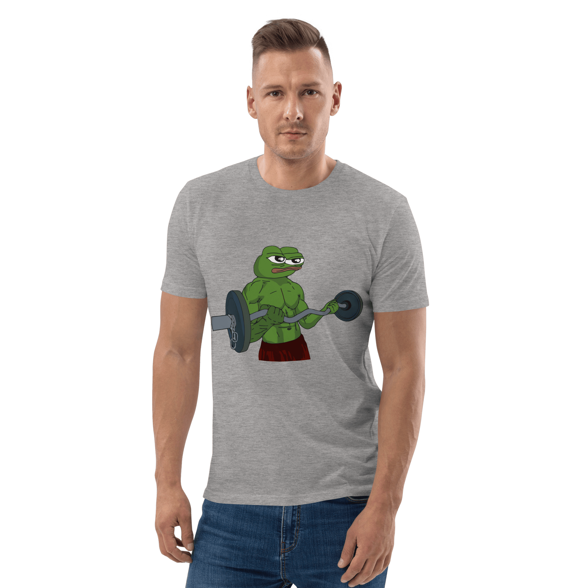 Working Out Pepe Premium Organic T-Shirt Meme - Dark Heather Grey | Shirtposting