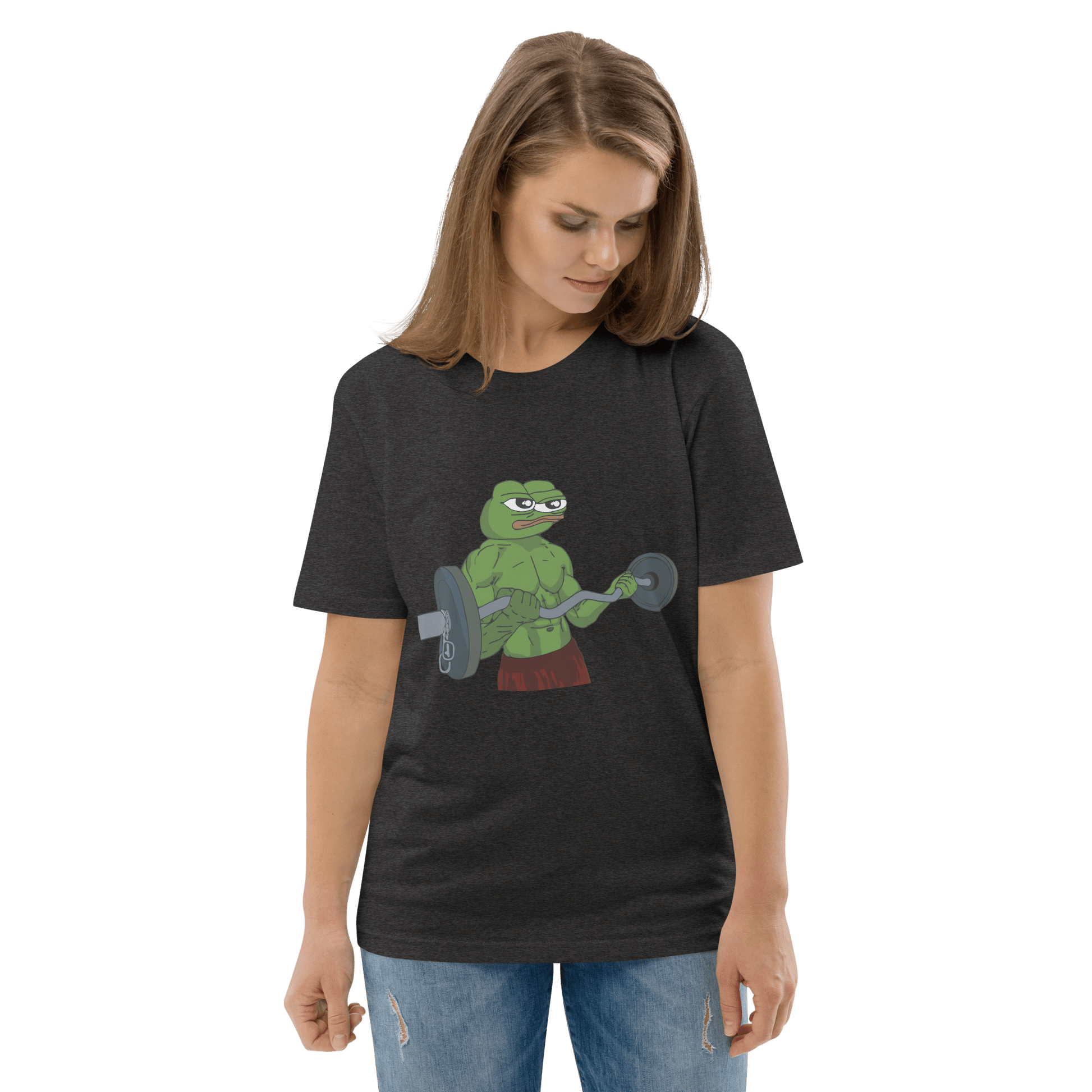 Working Out Pepe Premium Organic T-Shirt Meme - Dark Heather Grey | Shirtposting