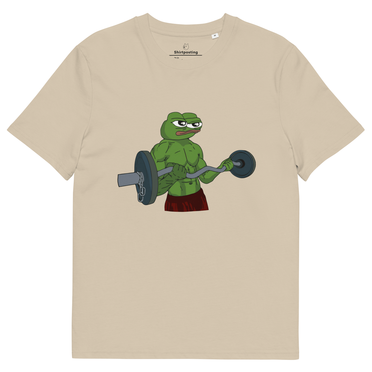 Working Out Pepe Premium Organic T-Shirt Meme - Desert Dust | Shirtposting