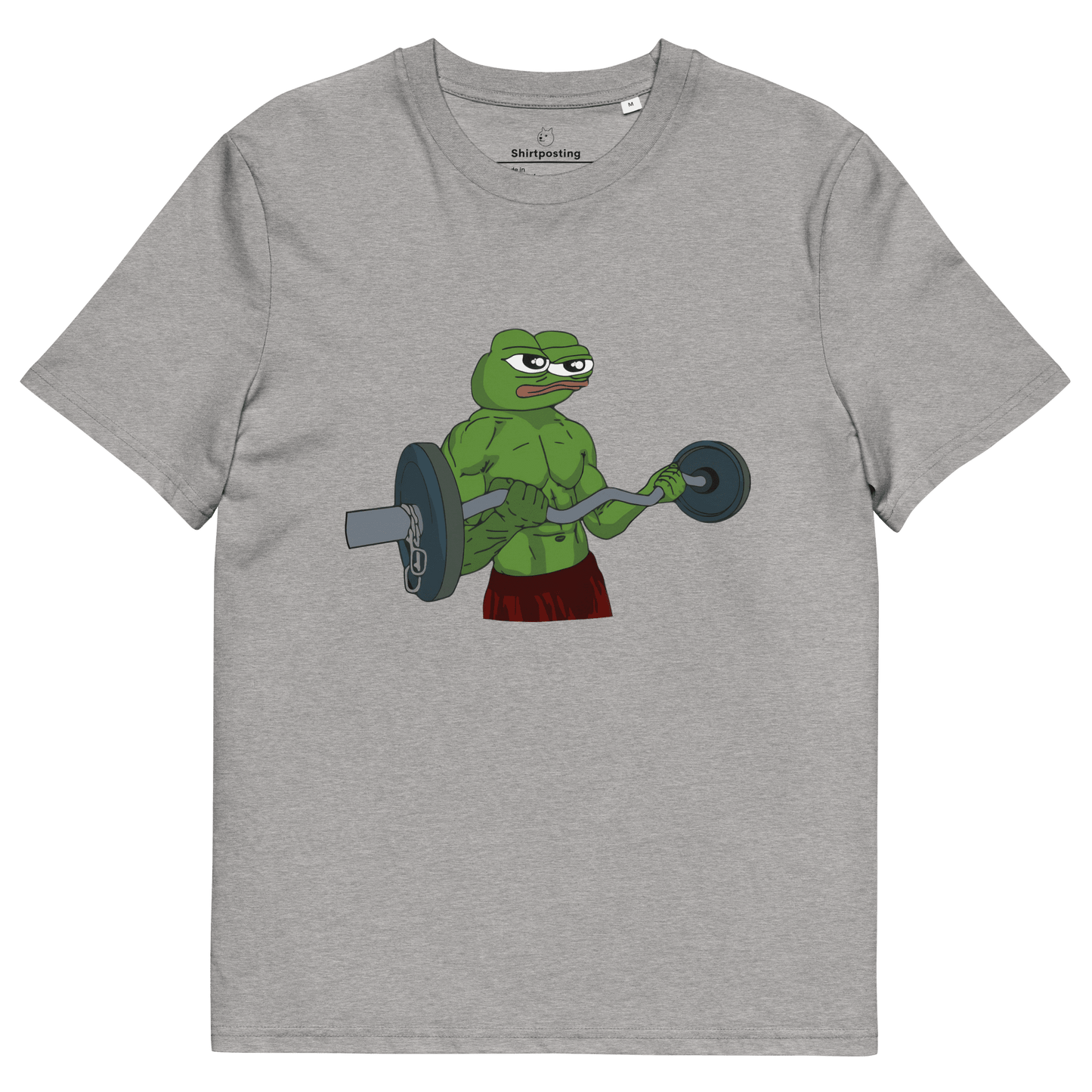 Working Out Pepe Premium Organic T-Shirt Meme - Heather Grey | Shirtposting