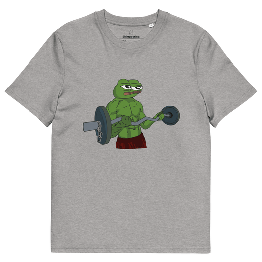 Working Out Pepe Premium Organic T-Shirt Meme - Heather Grey | Shirtposting